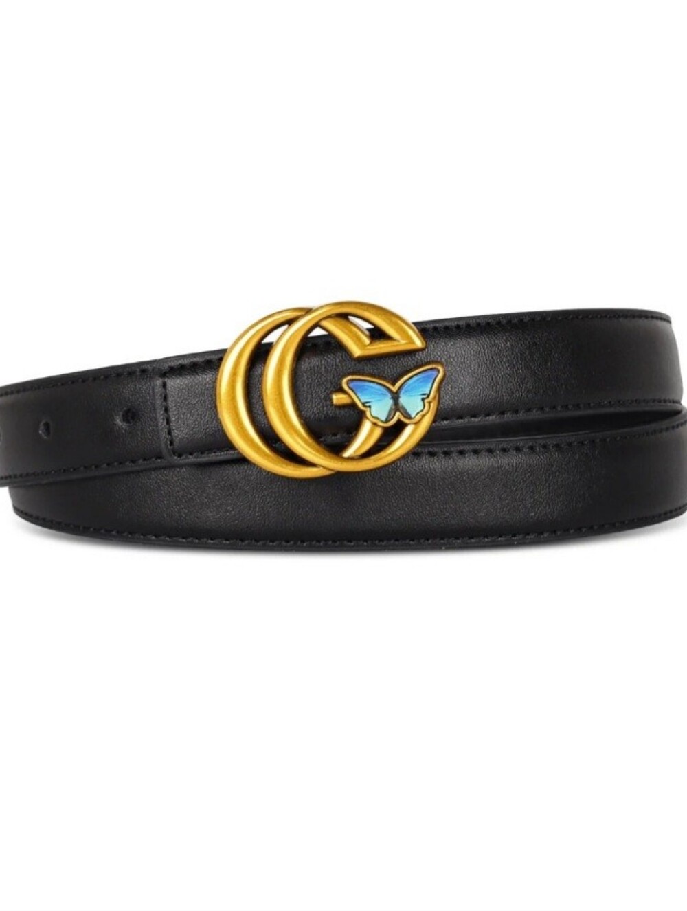 EXTREE Women's Fashion Classic Metal Buckle Black & Gold Leather Belt